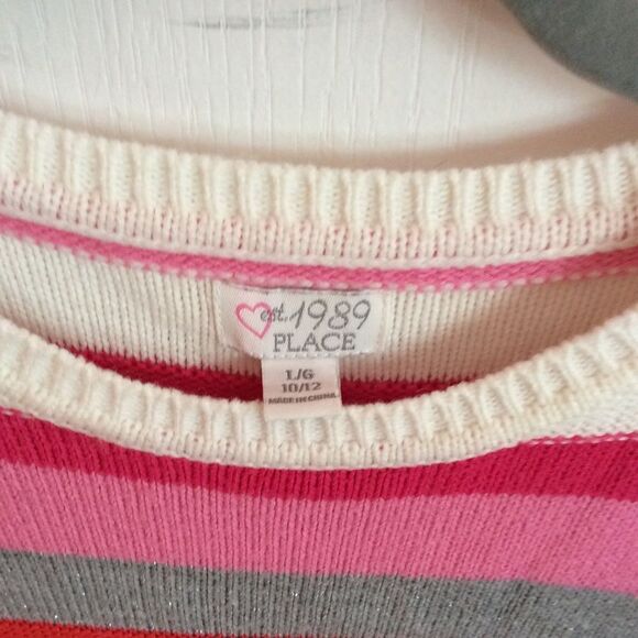 2/$15! Children’s Place Pink Striped Short Sleeve Sweater Dress Sz 10-12 Large - Picture 2 of 5